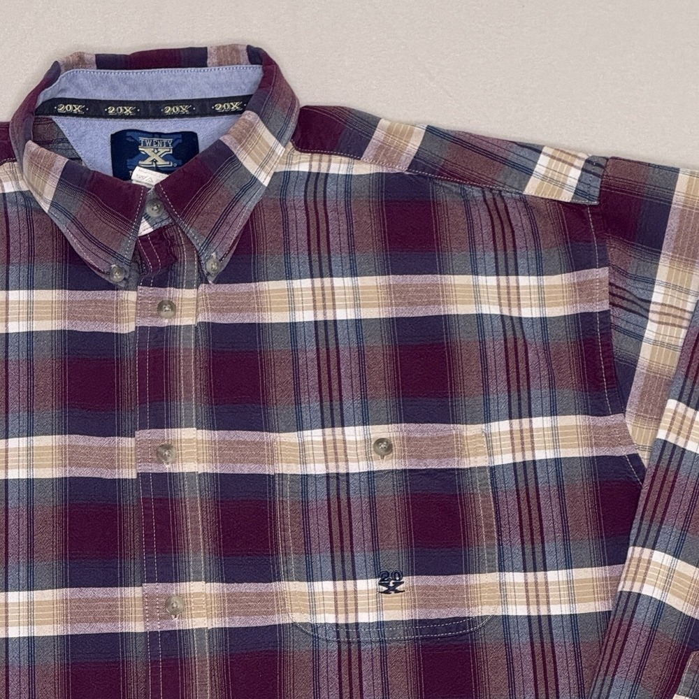Wrangler Shirt Mens‎ XXL Maroon Plaid Twenty X 20X Long Sleeve Western Casual